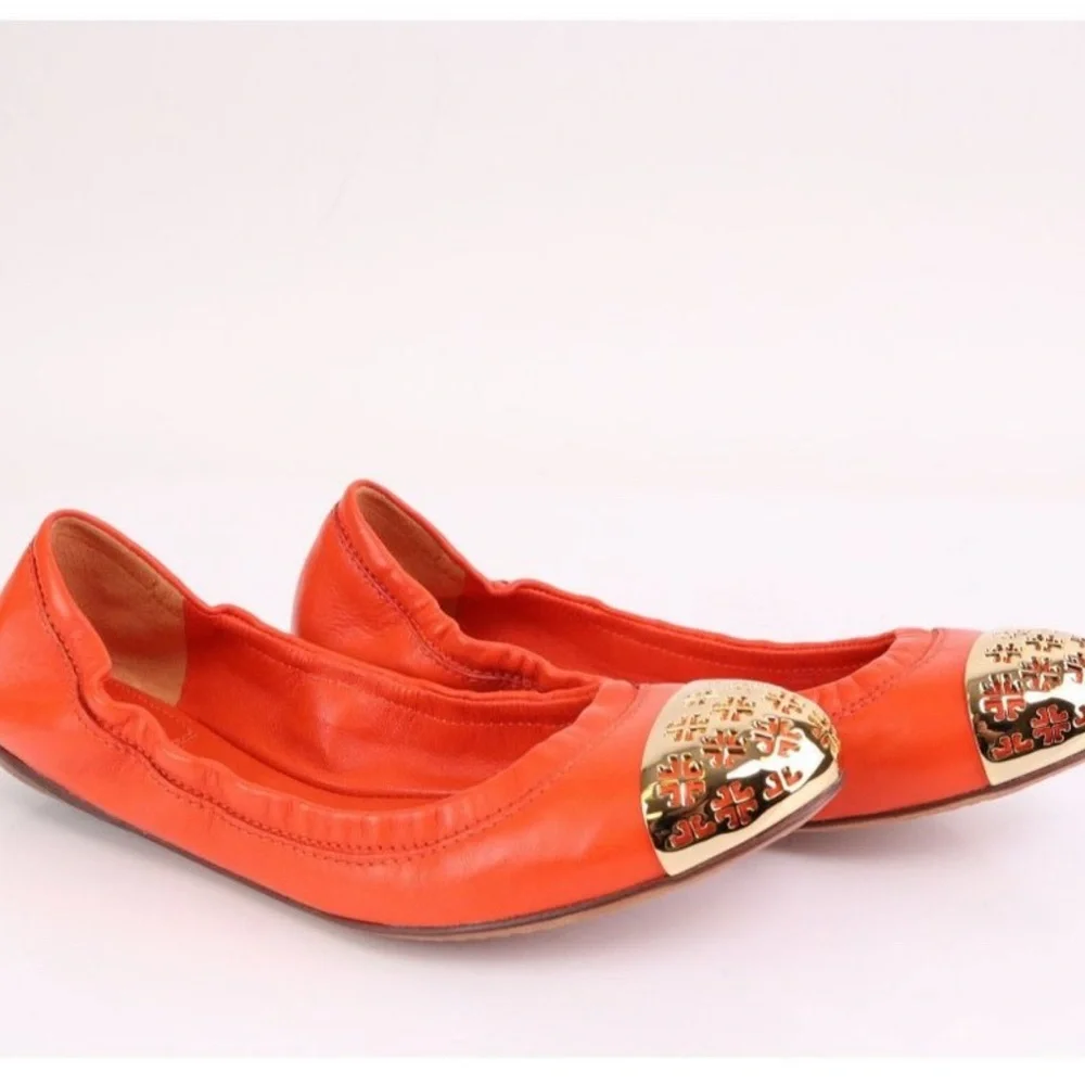 Tory Burch Orange Gold Flats - Picture 3 of 10